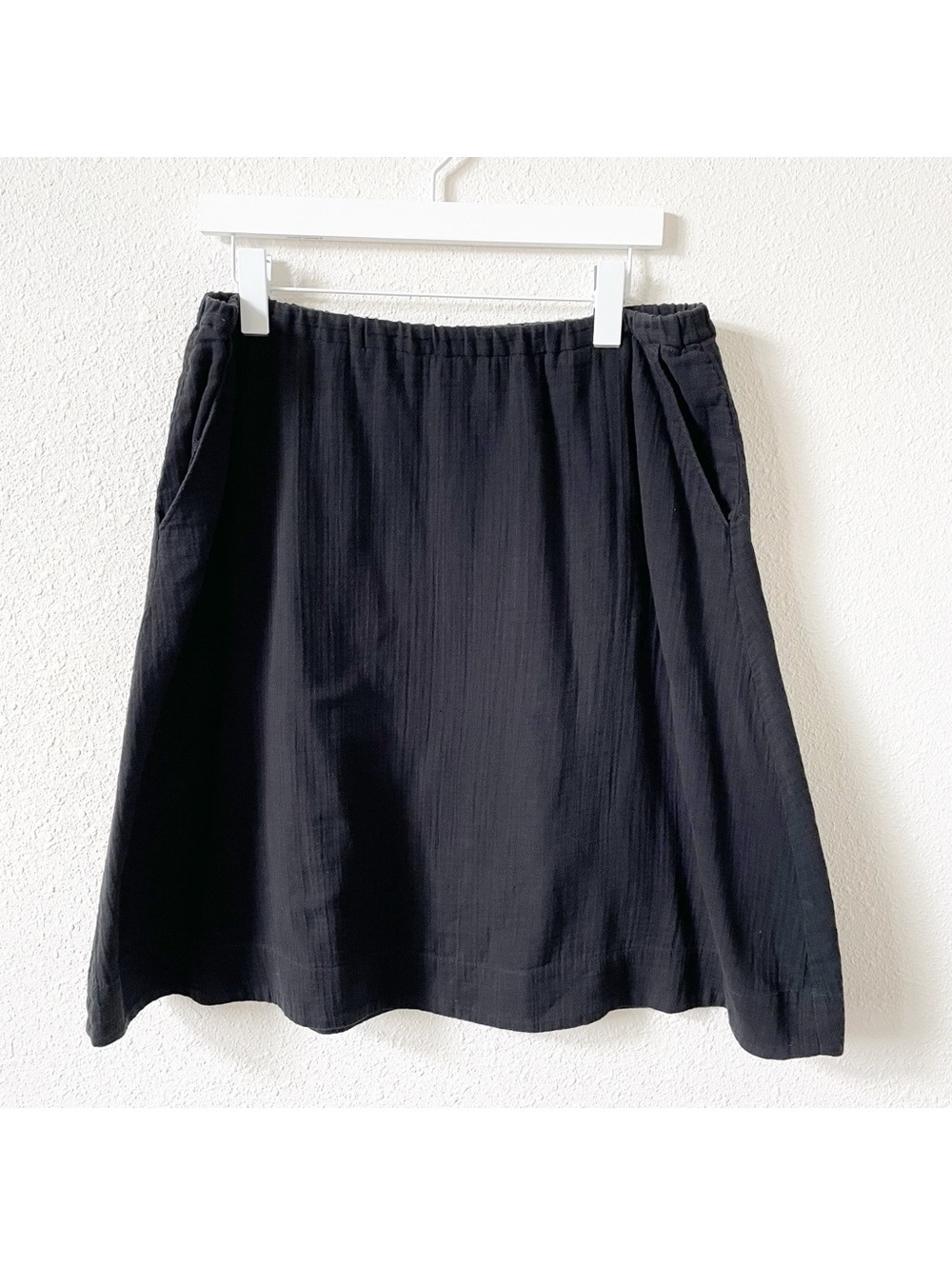 Eileen Fisher 100% Organic Cotton Gauze Skirt Black Size Petite Medium Coastal